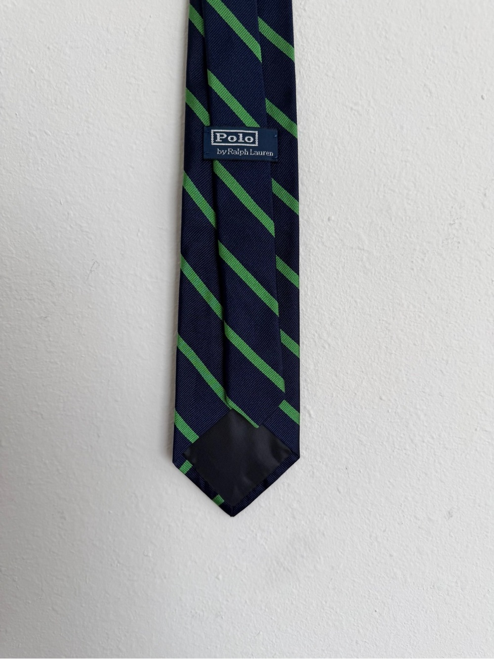 Polo Ralph Lauren Boys Silk Striped Tie Navy Blue Lime Green Short Length 48"